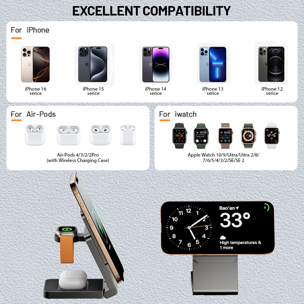foldable magnetic 3 in 1 wireless charger